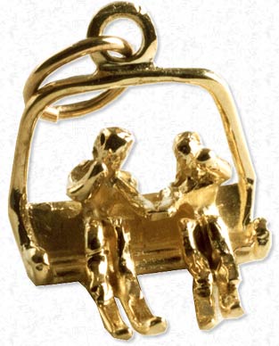 Skiers on Chairlift Charms, Packbasket,Adirondack Charms, New York Charms, Gold Charms, Silver Charms, Sterling Silver Charms, gold charms, Charm Bracelets, Loon Charm, Packbasket Charms, Canoe, Snowshoe Charm,Raccoon, Bears, Adirondack Chair Charms